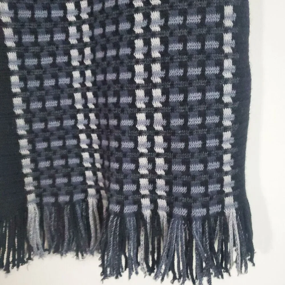 Johnston Murphy Men's Knit Scarf Gray Black Wool Plaid Capsule Wardrobe Preppy